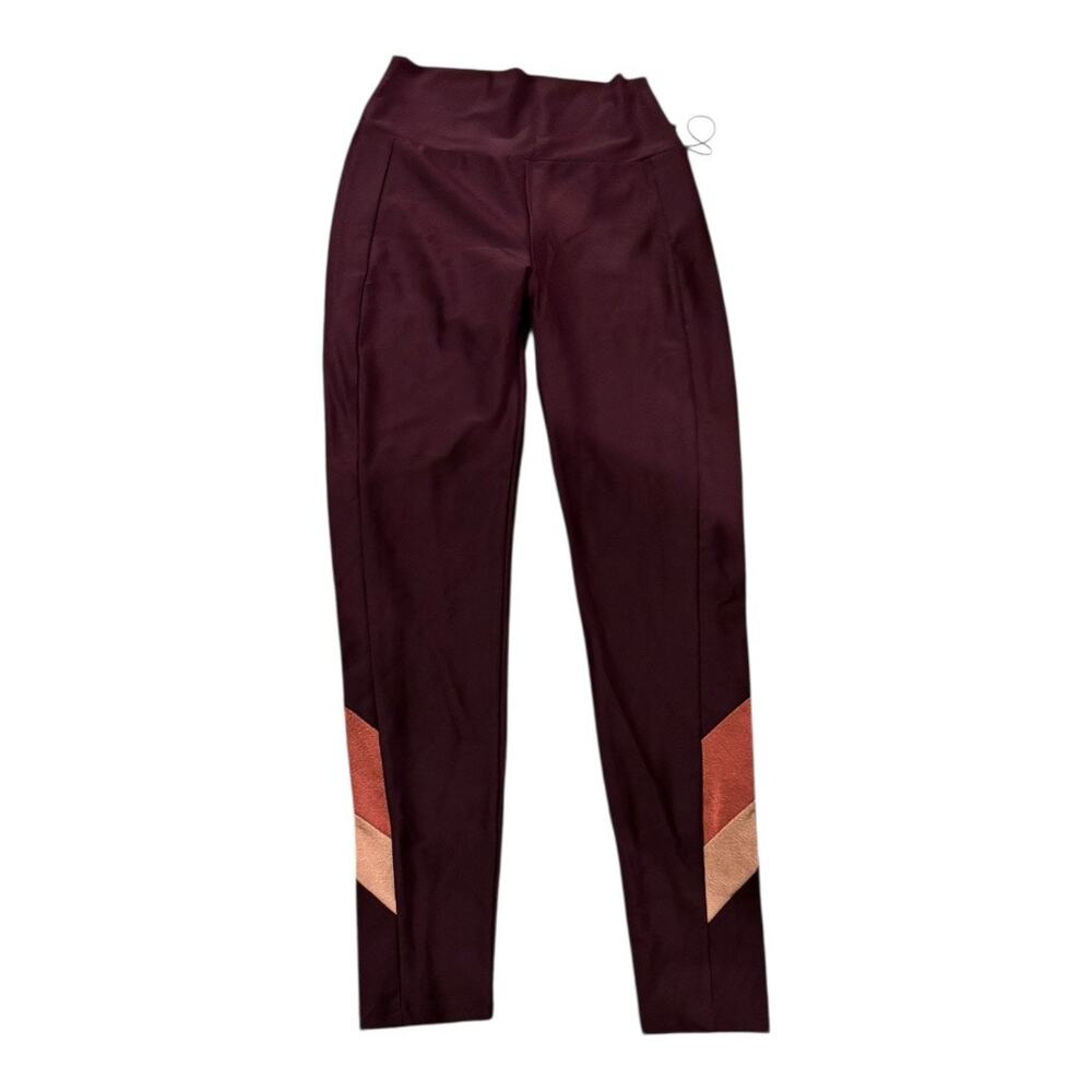 Lanston Sport Burgundy Leggings with Pink and Tan Chevron Accents